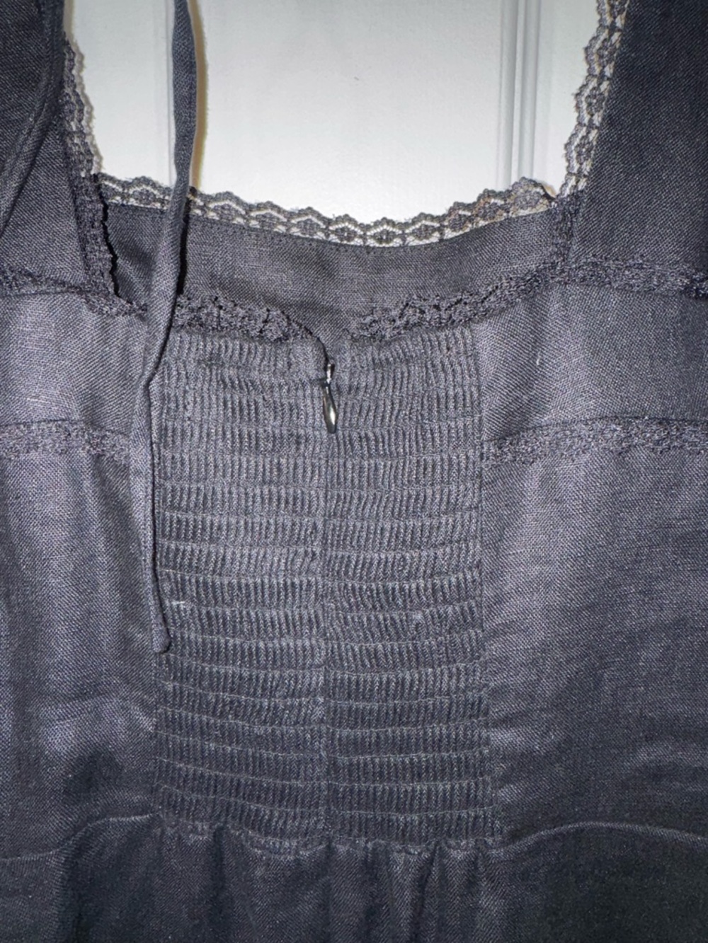 Reformation Evianna Black Linen Lace Trim Square Neck Puff Sleeve Mini Dress 0 - Picture 8 of 14